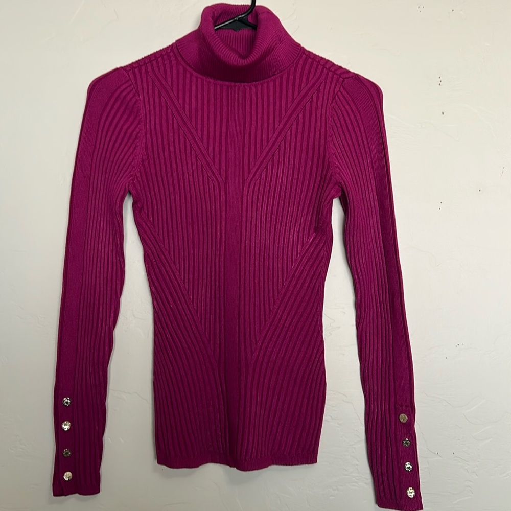 WHBM Fuchsia Ribbed Turtleneck Sweater